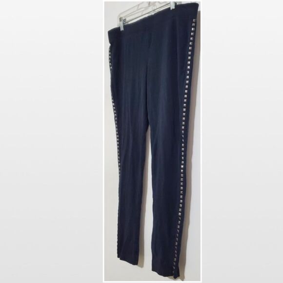 Express Leggings Womens Large Black Side Silver Studded Pants Goth - Picture 8 of 16